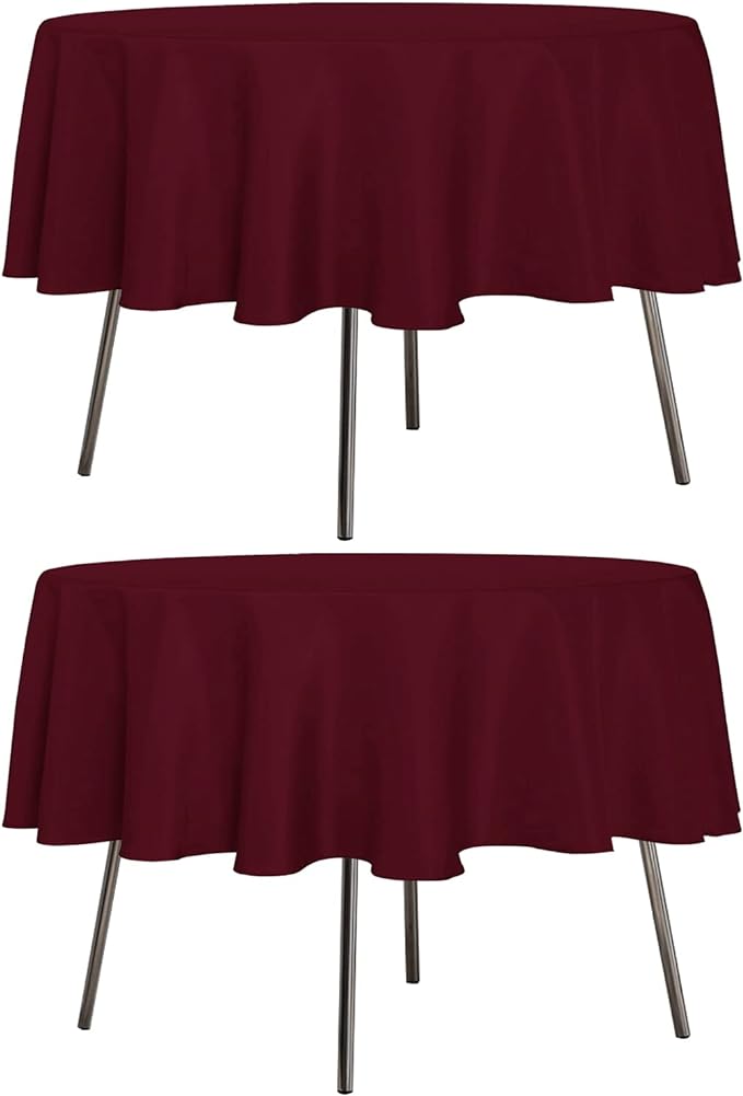 sancua 2 Pack Round Tablecloth 60 Inch Burgundy, Stain and Wrinkle Resistant Table Cloth - Washable Polyester Table Cover for Dining Tables, Buffet Parties and Camping