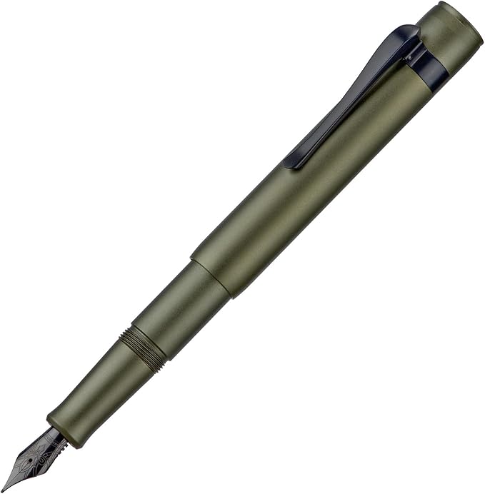 Hongdian M2 Black Forest Mini Fountain Pen, Fine Soft Nib & Sleek Shape Aluminium Short Pocket Travel Pen (Army Green)