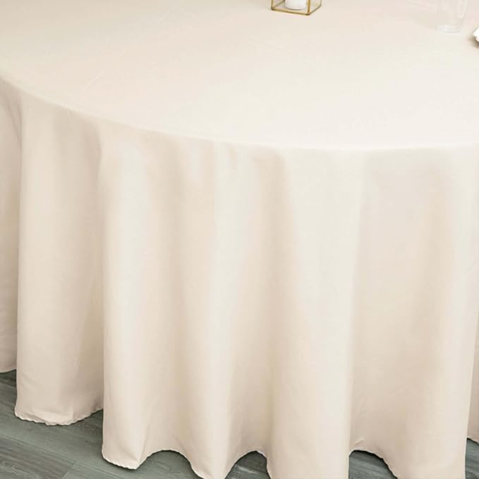 Efavormart Round Tablecloth, 120 Inch Stain & Wrinkle Resistant Washable Table Cloth, Decorative Polyester Fabric Table Cover for Banquet, Wedding, Dining - Beige