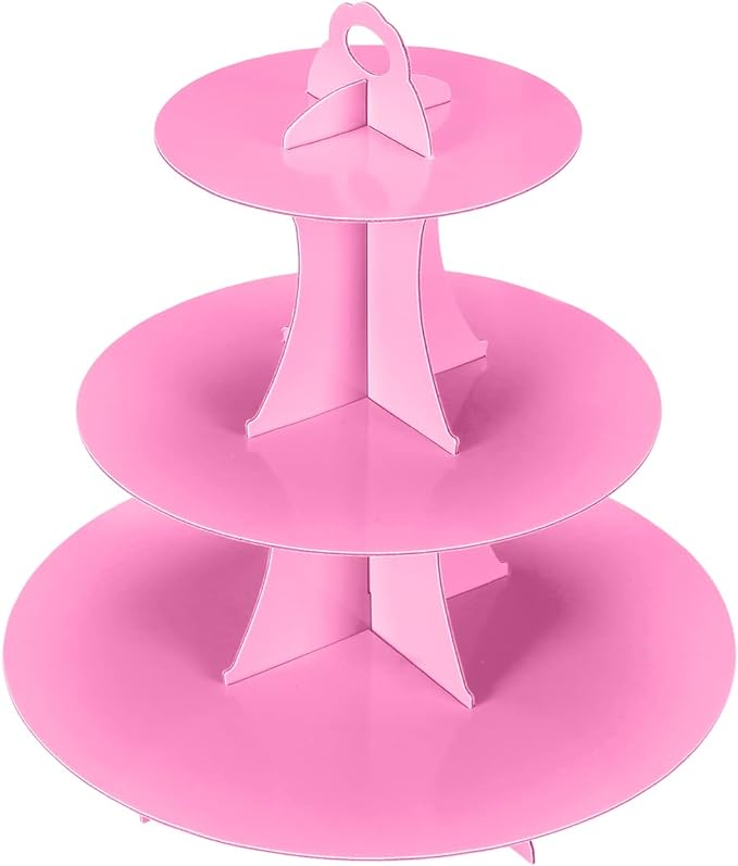 2Pcs 3-Tier Cupcake Stand, Cake Stand holder, Tiered DIY Cupcake Stand Tower for Dessert Table Displays, Birthday Theme Party Favors Decoration, Floral Tea Party, 12" W x 12.8" H, Pink