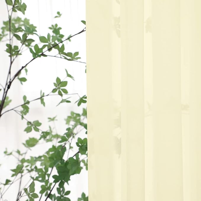 Window Light Yellow Sheer Curtains 90 Inches Long 2 Panels Sheer Curtain Basic Rod Pocket Panel for Bedroom Children Living Room Yard Kitchen (Light Yellow, 52" W x 90" L | 2 pcs)