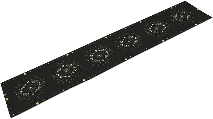 Sun Moon Table Runner - Magical Leaves Mysterious Western Traditional Elements Black White Table Runner for Party Living Room Home Kitchen Dinner - 13x108 Inch