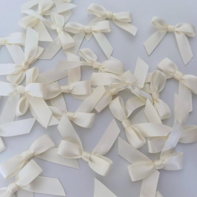 50pcs 1-1/2" Mini Satin Ribbon Bows Without Twist Ties for Crafts Gift Wrapping Packing Christmas Decoration (1.5"-Ivory)