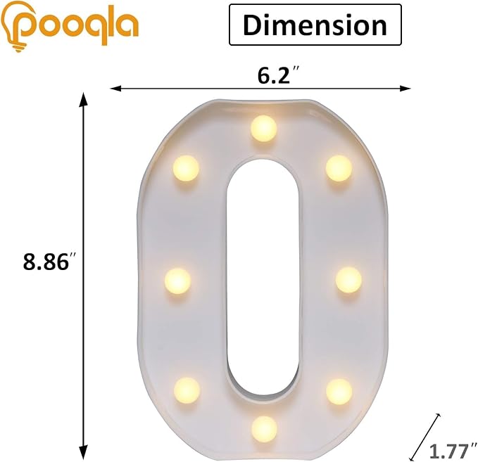 Pooqla LED Light Up Numbers, Warm White and Cool White Decorative Lighted Marquee Numbers, Light Up Numbers for Boys Girls Party, Wedding, Bar, Night Light, Room Decor, Birthday Decoration, Number 0
