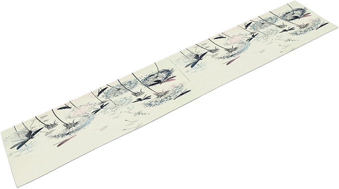 Dandelion Table Runner,Nature Rustic Dragonfly Teal Blue Floral Pattern Print Burlap Tablecloth for Hotel Indoors Outdoor Dining Room Kitchen Table Decor, 13x80in