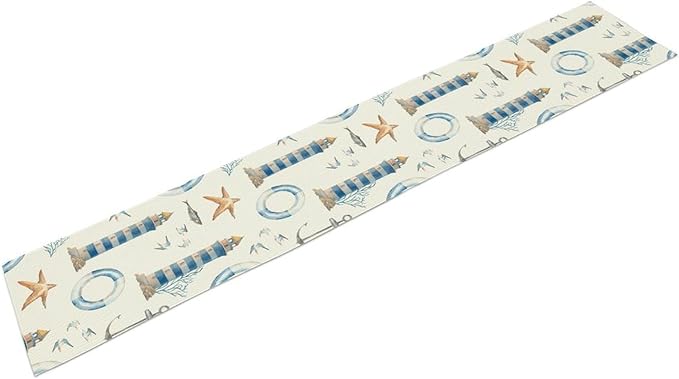 Blue Beach Table Runner, Tropical Ocean Coast Table Runner, Seashell Seasonal Nautical Restaurant Coffee Table Decorations for Home Holiday Party Indoor Outdoor 13x60 Inch