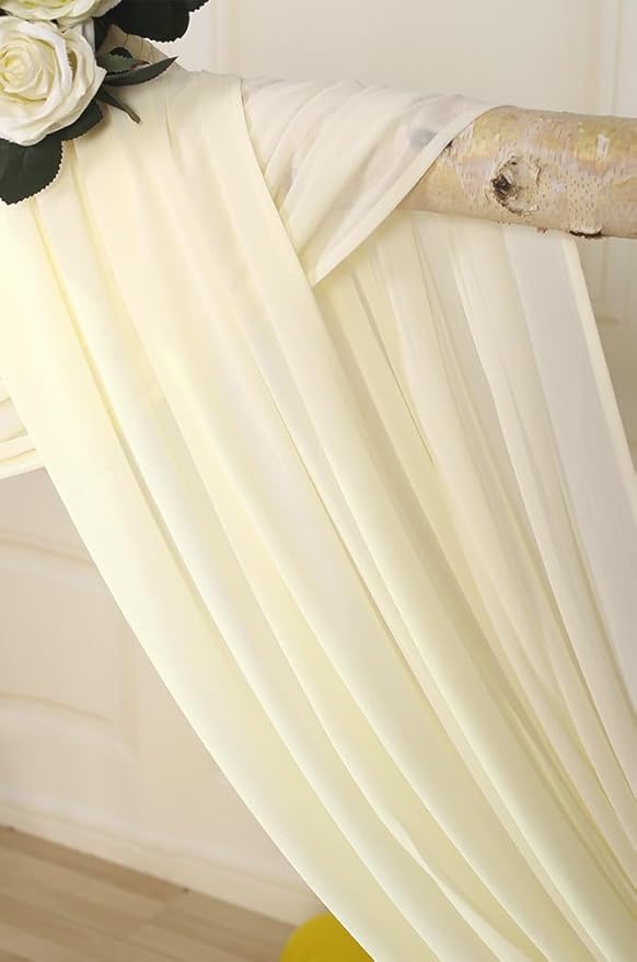 SHERWAY 2 Panels 30Ft Extra Long Chiffon Arch Drapes for Wedding Party Reception Backdrop Ceremony Swag Decoration (Ivory & Ivory)