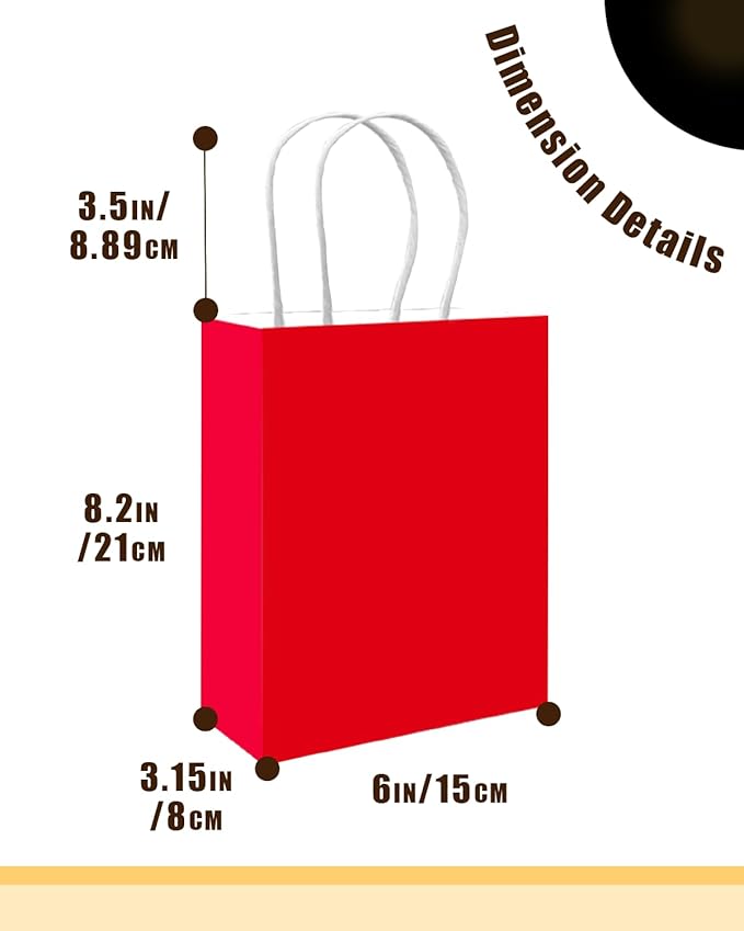 qiqee 50-Packs Gift Bag with Handles Bulk Red Paper Bags Multiple Uses (8.3"x3"x6" Small Size)