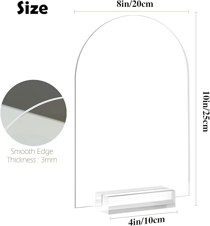 6 Pack 8x10 Inch Clear Arch Acrylic Sign with Stands, Blank Table Signs, Arched Round Top Acrylic Sheet, DIY Arch Signs Blank for Wedding Table Number Menu Bar List Sign