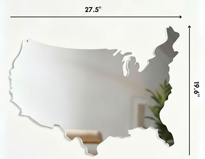 4th of July Patriotic USA Map Mirror – 27.5"x18.7" Frameless Asymmetrical Decorative Acrylic Mirror – Modern Patriotic Decor for Bedroom, Office, Entryway
