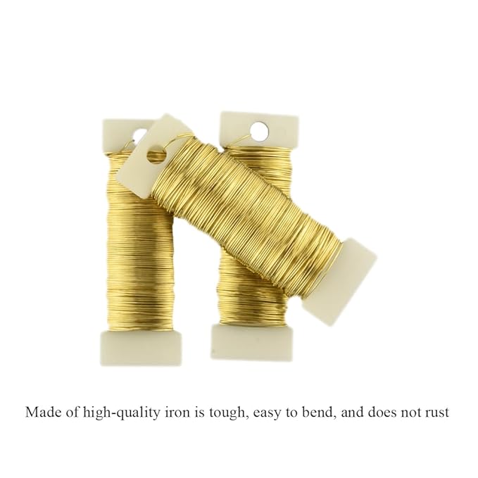 HAHIYO 22Gauge Golden 3Roll Total 115Yards(345Feet) Metal Floral Wire Flexible Paddle Wire for Crafts Christmas Wreaths Tree Flower Arrangement Bouquet Wrapping Wedding DIY