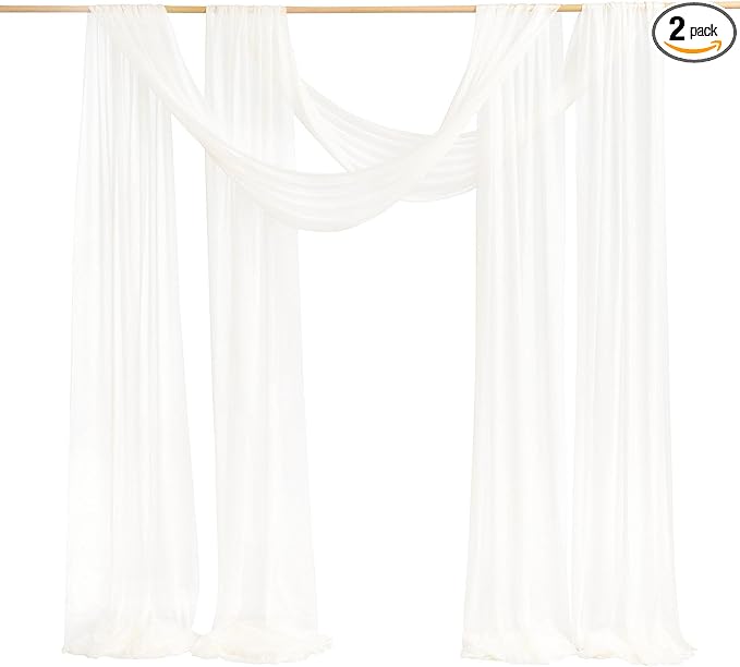 Ling's moment Wedding Arch Draping Fabric 2 Panels 32Ft x 30" Wrinkle-Free Wedding Arch Drapes Chiffon Fabric, White Curtain for Wedding Ceremony Reception Background Party Home Garden Decorations