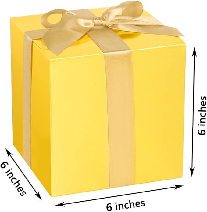 COTOPHER Small Gift Boxes 25 Pack 6x6x6 inches Gold Gift Boxes with Lids for Gifts, Crafting, Wedding Party Favor, Cupcake Boxes, Candy, Bridesmaids Proposal Box with Ribbons and Stickers