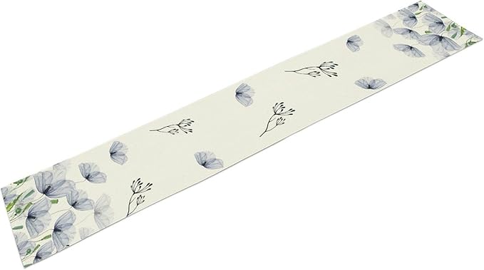 Watercolor Poppy Floral Table Runner, Abstract Seasonal Spring Summer Blue Purple Flower Kitchen Dinning Table Runner for Indoor Outdoor Home Wedding Party Holiday, 13x120 Inch