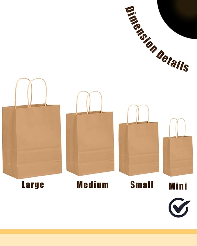 qiqee 50-Packs Brown Paper Gift Bags with Handles Bulk 4.5"x2.5"x6" Mini Size Party Favor Bags Multiple Uses