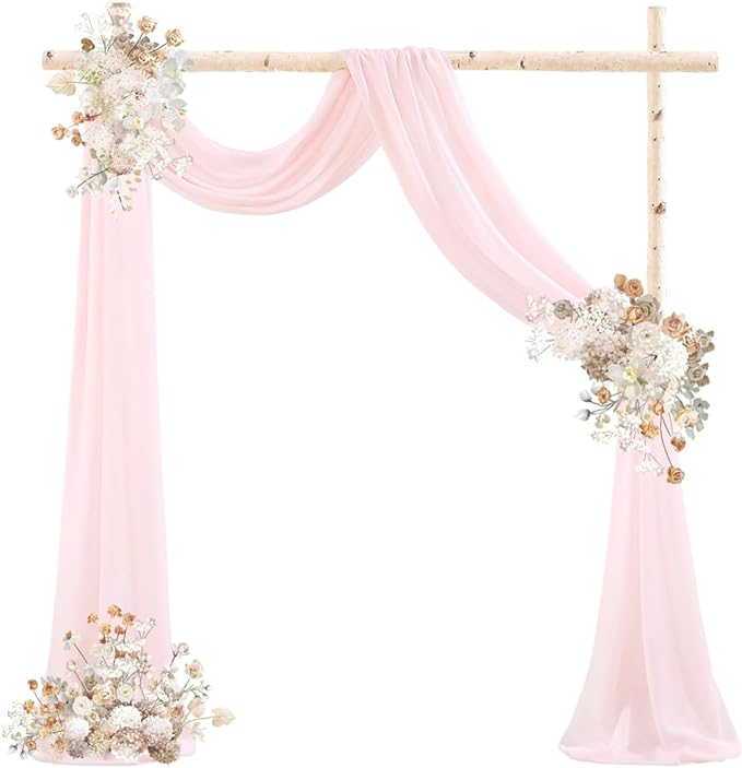 Pink Wedding Arch Draping Fabric 2 Panels 29" x 20 FT Blush Drapes for Backdrop Sheer Curtains Wedding Drapes for Romantic Bridal Baby Shower Ceremony Birthday Party Fall Outdoor Events
