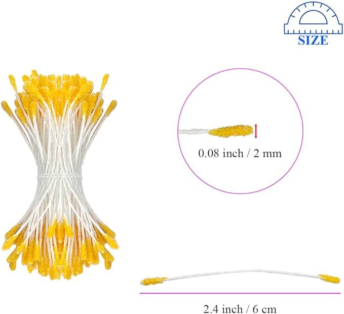HAHIYO 700Pcs 2mm Yellow Double-Head Flower Stamen with Crystal-Like Flower Head for Handmade Floral Art Scrapbook Decoration Artificial Floral Pistils Pollen Stamens Wedding DIY Stamens