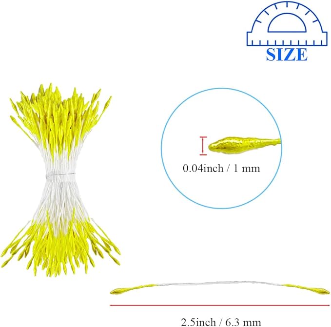 HAHIYO 1000Pcs 1mm Light Yellow Pearl Double Head Flower Pistil for Flower Making Scrapbook Decoration Mini Handmade Artificial Pistil Pearlized Floral Stamen Pollen