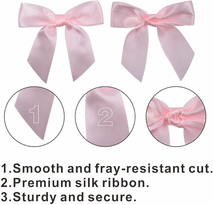 2.5" Hgzgch Light Pink Satin Ribbon Bow for Gift Wrapping, Premade Bows for Crafts, Cake, Party Favors, Handmade Bows with Double-Sided Tape, Self Adhesive Gift Bows for Presents, Treats- 50pcs