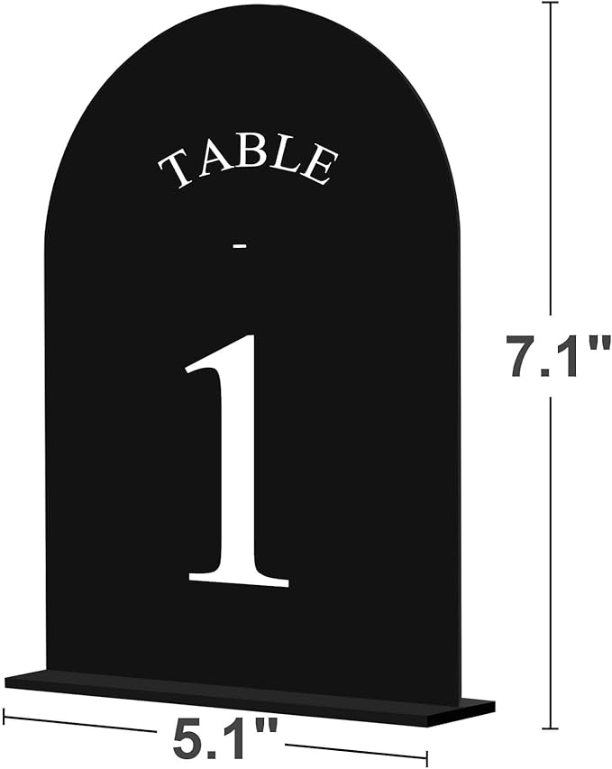 JOYIT Arch Wedding Table Numbers 1-40 with Stands – Double-Sided Printed 5" X 7" Acrylic Table Signs with Black Background White Text, Perfect Acrylic Table Numbers for Wedding Receptions, Parties, Anniversaries, and Events