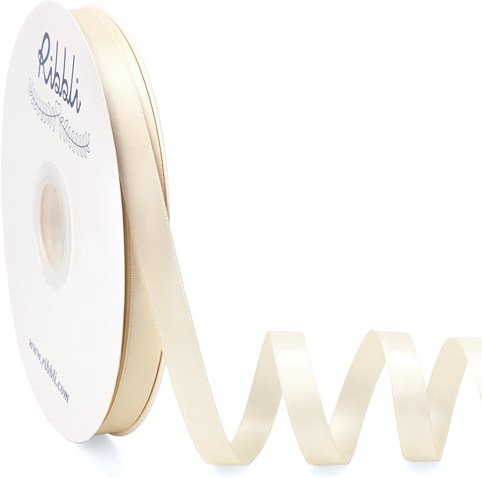 Ribbli Ivory Satin Ribbon Double Faced Satin 1/2 Inch x Continuous 100 Yards-Cream White Ribbon for Gift Wrapping Crafts Wedding Decoration Bows Bouquet Floral Arrangement