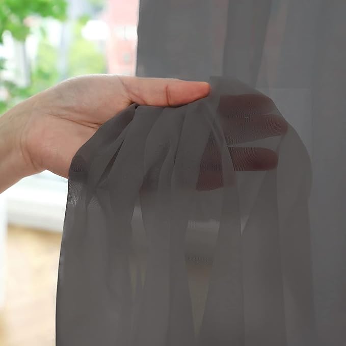 Window Dark Gray Sheer Curtains 130 Inches Long 2 Panels Sheer Curtain Basic Rod Pocket Panel for Bedroom Children Living Room Yard Kitchen (Dark Gray, 52" W x 130" L | 2 pcs)