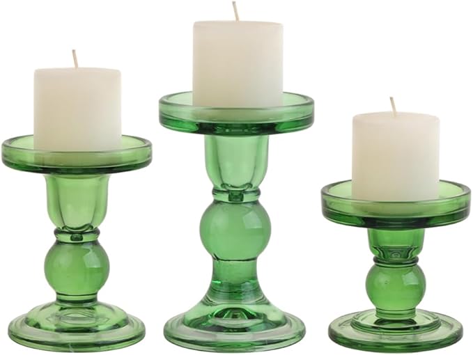 6-Piece Set of Green Glass Candlestick, Crystal Candlestick Holder Holder and Conical Candle, Christmas Candle Holder Decoration, Family Living Room Wedding Candle Holder (green2sets)