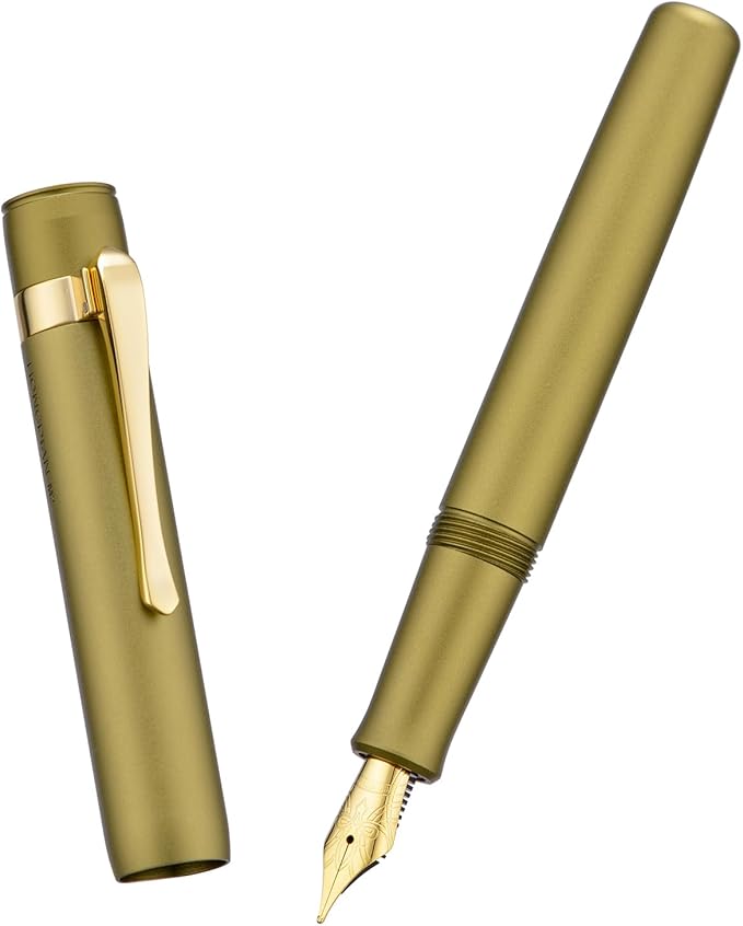 HONG DIAN M2 Black Forest Mini Fountain Pen, Medium Nib & Sleek Shape Aluminium Short Pocket Travel Pen (Olive Green)