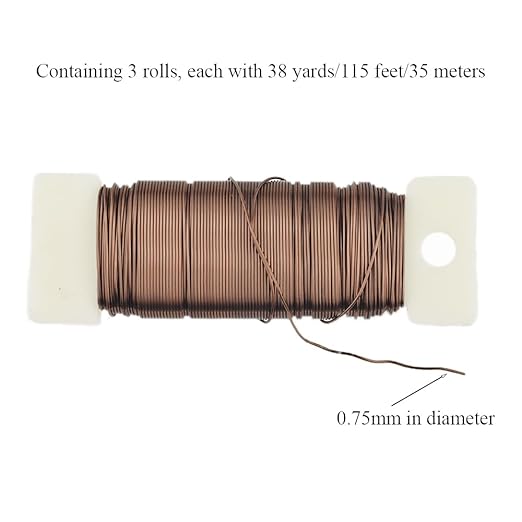 HAHIYO 22Gauge Coffee Color Metal Floral Wire - 3 Rolls, 115Yards (345Feet) - Flexible Paddle Wire for Craft, Christmas Wreath, Flower Arrangement, Bouquet Wrapping, Wedding DIY