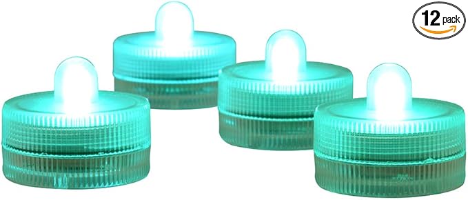 Halloween Lights Submersible LED Lights cr2032 Battery Powered Underwater Waterproof LED Tea Light for Events Wedding Centerpieces Vase Floral Xmas Holidays Home Decor Lighting(Pack of 12) (Teal)
