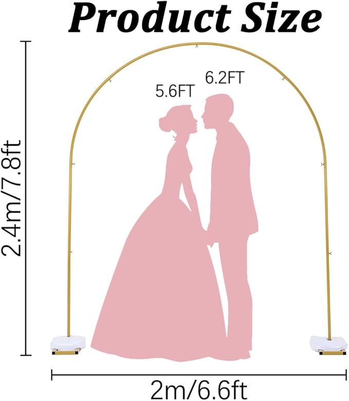 Vincidern Wedding Arch Backdrop Stand 7.8FT, Party Balloon Arch Stand for Birthday, Bridal Baby Showers, Metal Wedding Arch Frame for Ceremony Decoration Arch Stand Backdrop Gold(with Water Base)