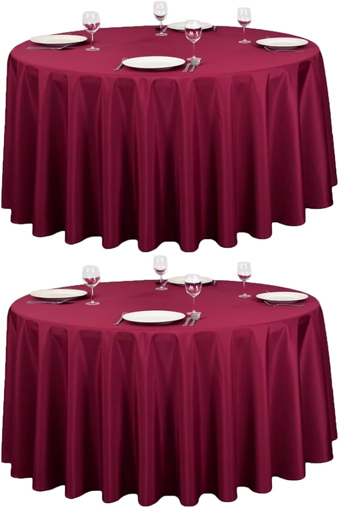 LTC LINENS 2 Pack 120 Inch Round Tablecloth Burgundy - Great for 60 Inch Round Table Floor Length - Washable, Wrinkle Resistant Polyester Fabric Cloth for Parties