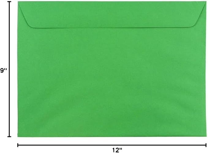 JAM PAPER 9 x 12 Booklet Colored Envelopes - Green Recycled - 100/Pack