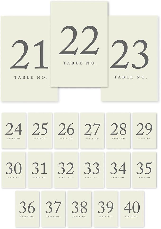 Andaz Press Table Numbers 21-40 on Perforated Paper, Ivory, 4x6-inch Single Sided Sign, 1-Set, For Weddings, Engagement
