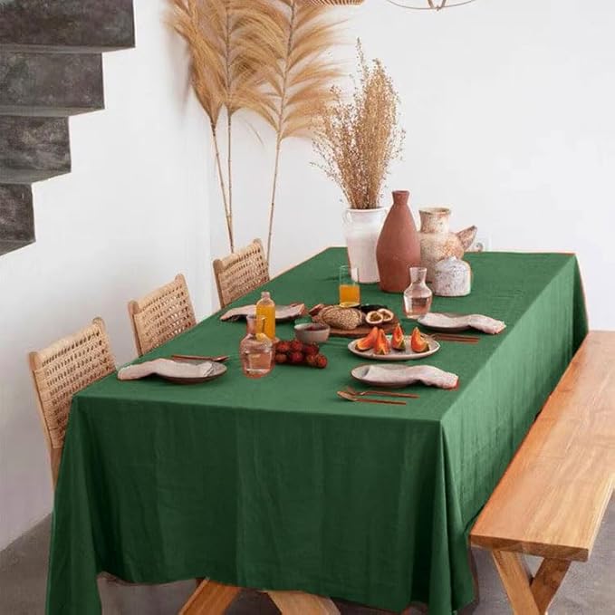Talasily Linen Tablecloth 100% Pure Linen Table Cloth 60x108 Inches Rectangle Tablecloths Washable Cloths for Kitchen, Dining, Buffet Parties, Holidays, Picnic,Weddings and Restaurants-Forest Green