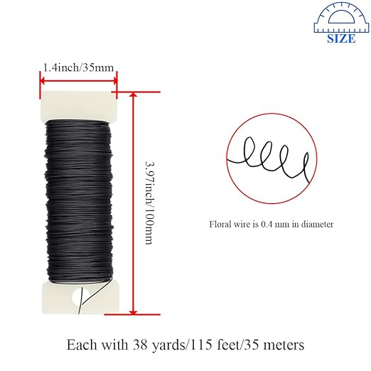 HAHIYO 26Gauge Black Metal Floral Wire - 3 Rolls, 115 Yards (345 Feet) - Flexible Paddle Wire for Craft, Christmas Wreath, Flower Arrangement, Bouquet Wrapping, Wedding, DIY