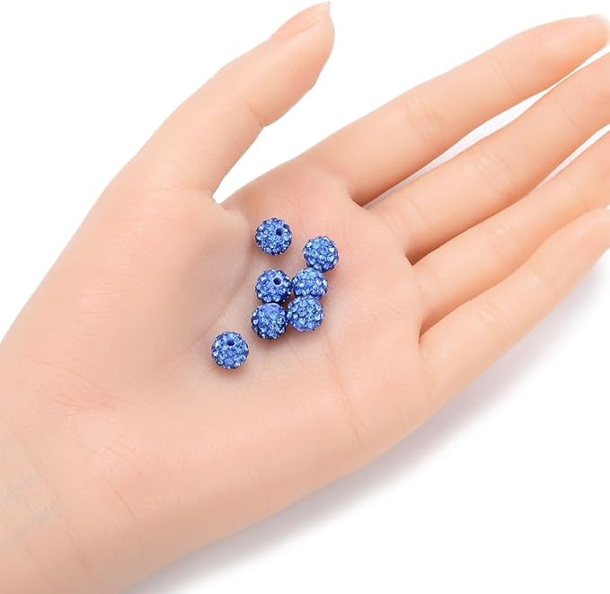 50pcs Adabele Grade A Suncatcher Crystal Rhinestone Pave Loose Beads 8mm Light Sapphire Blue Polymer Clay Disco Ball Spacers Compatible with Shamballa All Craft Jewelry Making DB8-14