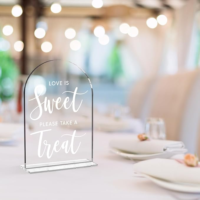 Wedding Signs, Love is Sweet Sign for Dessert Table, Wedding Decorations for Ceremony,Arch Acrylic Table Top Sign for Wedding Reception and Event Party,5x7 Inch Bridal Shower Decor (White)