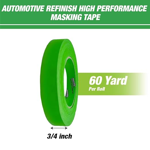 LAUCO DINOGREN High Performance Automotive Masking Tape – 0.75 Inch x 60 Yards (48 Rolls) – Green Tape for Car Paint, Body Shop Use, Heat & Water Resistant, Clean Removal, Multi-Surface Crepe Backed