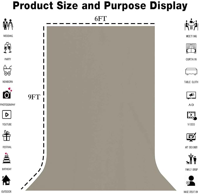 High Density Fabric 6x9FT Grey Backdrop Photo Background,Professional Photography Video Studio, Events, Streaming