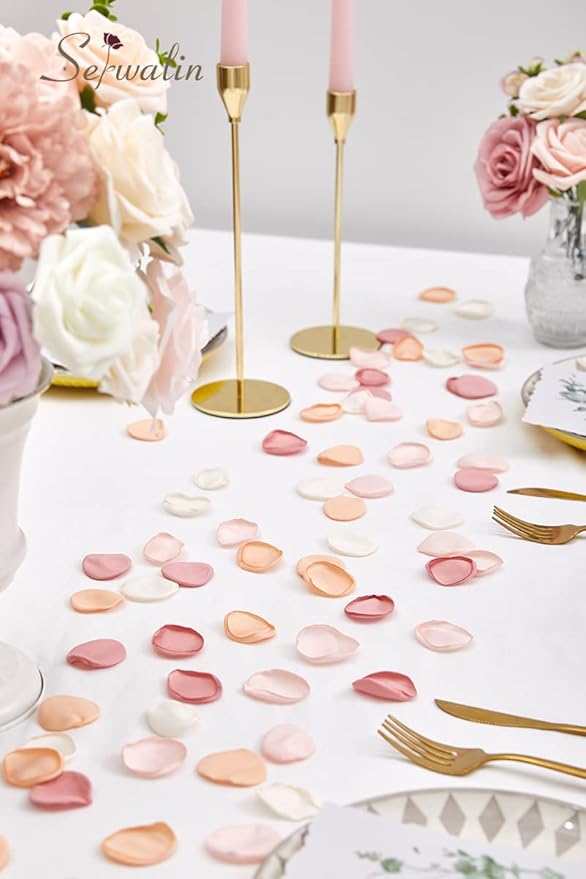 Serwalin 300Pcs Silk Rose Petals Artificial Flower Petals for Weddings Champagne Gold Petals Fake Flower Girl Petals for Wedding Flower Girl Basket Aisle Runner Bridal Shower (4 Color Mixes)