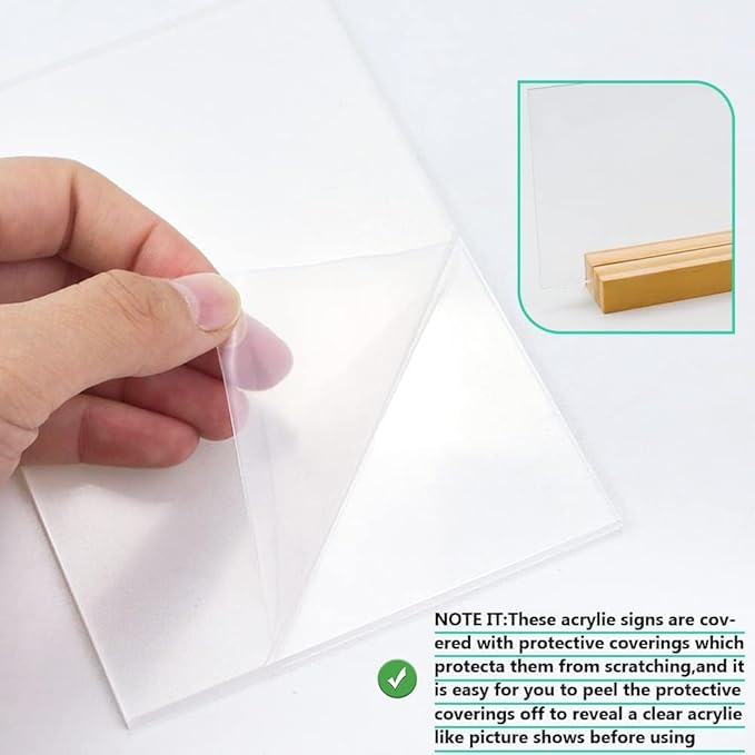 8 Pack 5 x 7 Inch Blank Clear Acrylic Table Displays with Wooden Stands - Ideal for DIY Name Cards, Menu Numbers, and Event Party Decorations（SINGLE LAYER）