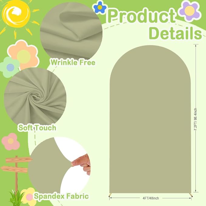 Sage Green Arch Cover 7.2 ft Arch-Backdrop-Cover Wedding Arched Stand Covers Spandex Arch Covers Stretchy Backdrop for Half Round Frame Green Back Drop Cover for Baby Shower Party Decorations