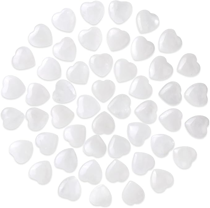 Gerrii 50 Pcs Heart Healing Stone Bulk Quartz Heart Inspirational Stones Gift for Women Love Pocket Polished Natural Energy Balancing Meditation 0.8 Inch(Clear)