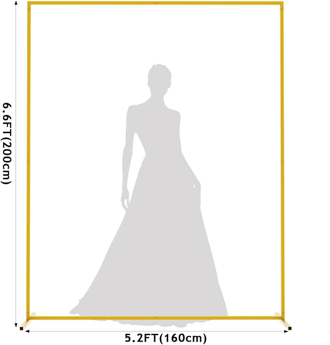 Asee'm 6.6FTx5.2FT Gold Wedding Arch Backdrop Stand Square Metal Rectangular Arch Frame for Ceremony Party Birthday Bridal Baby Shower Anniversary Arbor Balloon Decoration