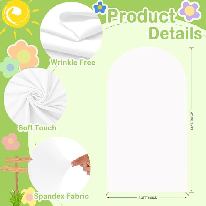 White Arch Cover for Mother`s Day Decor 6.6FT Spandex Arched Backdrop Cover Double Side Wedding Arches Covers Round Top Chiara Back Drop Cover for Baby Shower Banquet Balloon Party Celebration