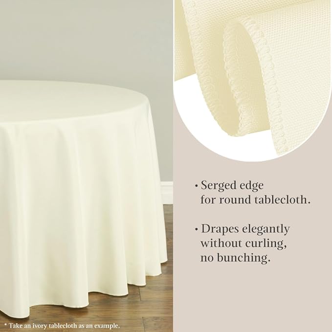 LTC LINENS 10 Pack 120 Inch Round Tablecloth Beige for 60 Inch Round Table - Bulk Round Table Cover - Washable, Wrinkle Resistant Polyester Fabric Cloth for Wedding, Party