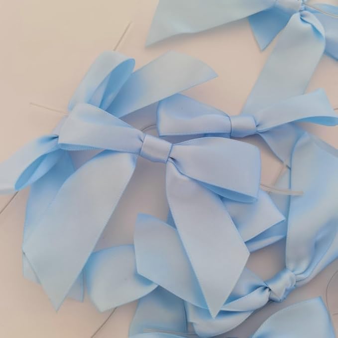 50pcs 3-1/2" Sky Blue Satin Ribbon Bows with Twist Ties Mini Ribbon Bows for Baby Shower Decoration Gift Packing&Wrapping Accessoried(Lt.Blue)