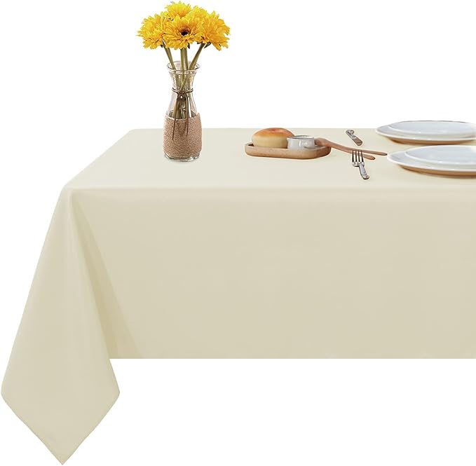 Fitable Rectangle Tablecloth Stain and Wrinkle Resistant Washable Polyester Table Cloth for Buffet Parties and Camping (54x108 inch, Ivory)
