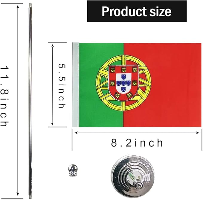 Portugal Flag Portuguese Flags, Small Mini Portuguese Desk Flag, Used for Table Office Classroom Home Patriotic Events Decorations